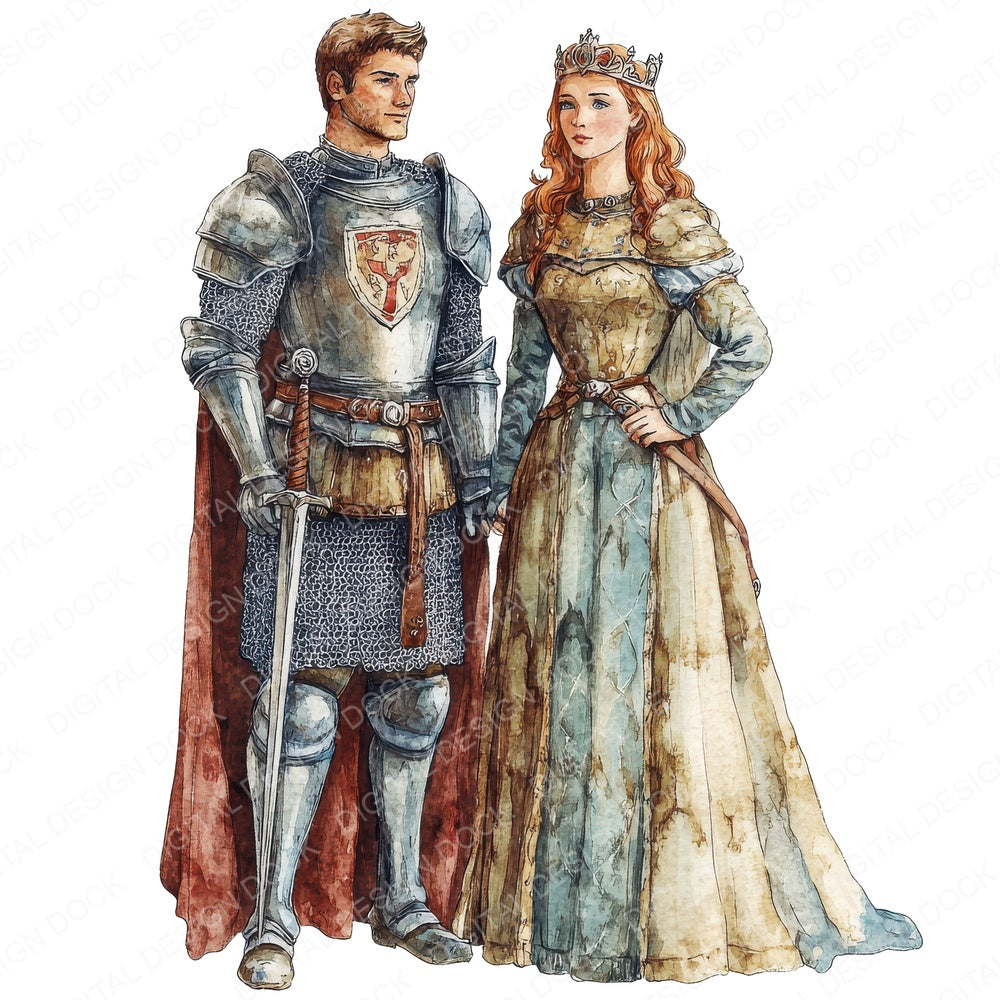 Knight and his Princess fussy cut sheet in A4 format showing all 12 designs on one printable page