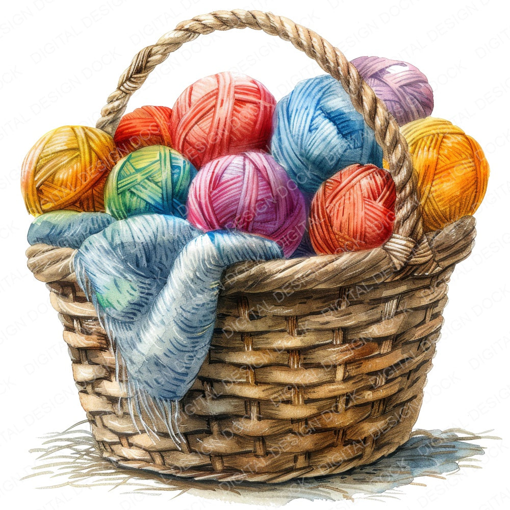 Knitting Wool Basket fussy cut sheet in A4 format showing all 12 designs on one printable page