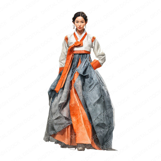 Korean Woman in Hanbok Clipart Set (DDD012254)