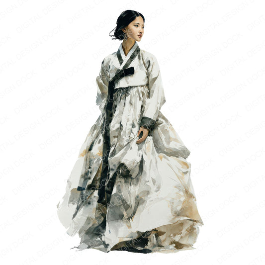 Korean Woman in Hanbok Clipart Set (DDD012254)