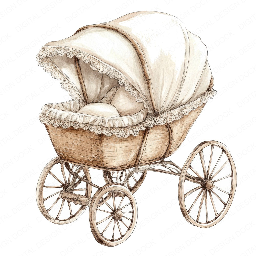 Lace Canopy Baby Pram fussy cut sheet in A4 format showing all 12 designs on one printable page
