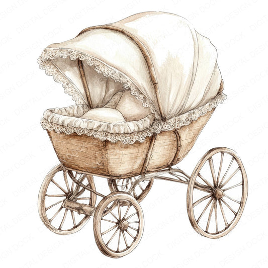 Lace Canopy Baby Pram fussy cut sheet in A4 format showing all 12 designs on one printable page