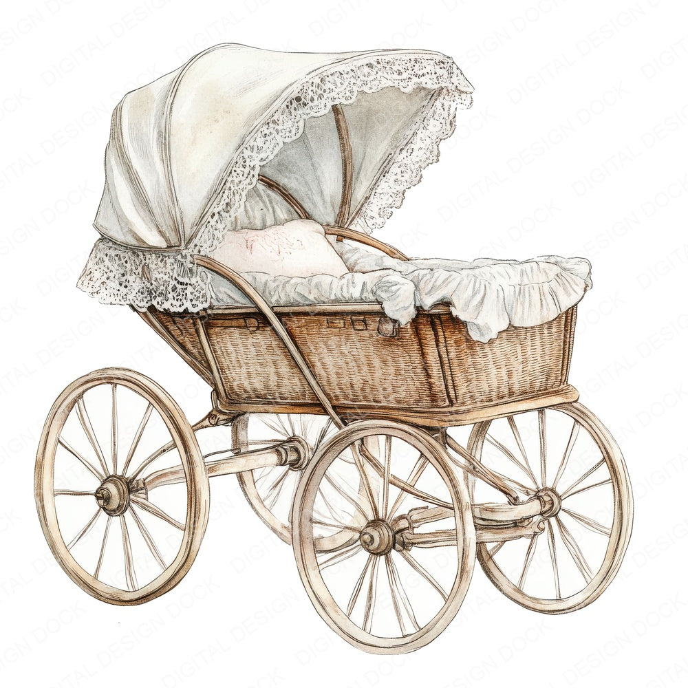 Lace Canopy Baby Pram fussy cut sheet in US Letter format showing all 12 designs on one printable page