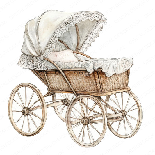 Lace Canopy Baby Pram fussy cut sheet in US Letter format showing all 12 designs on one printable page