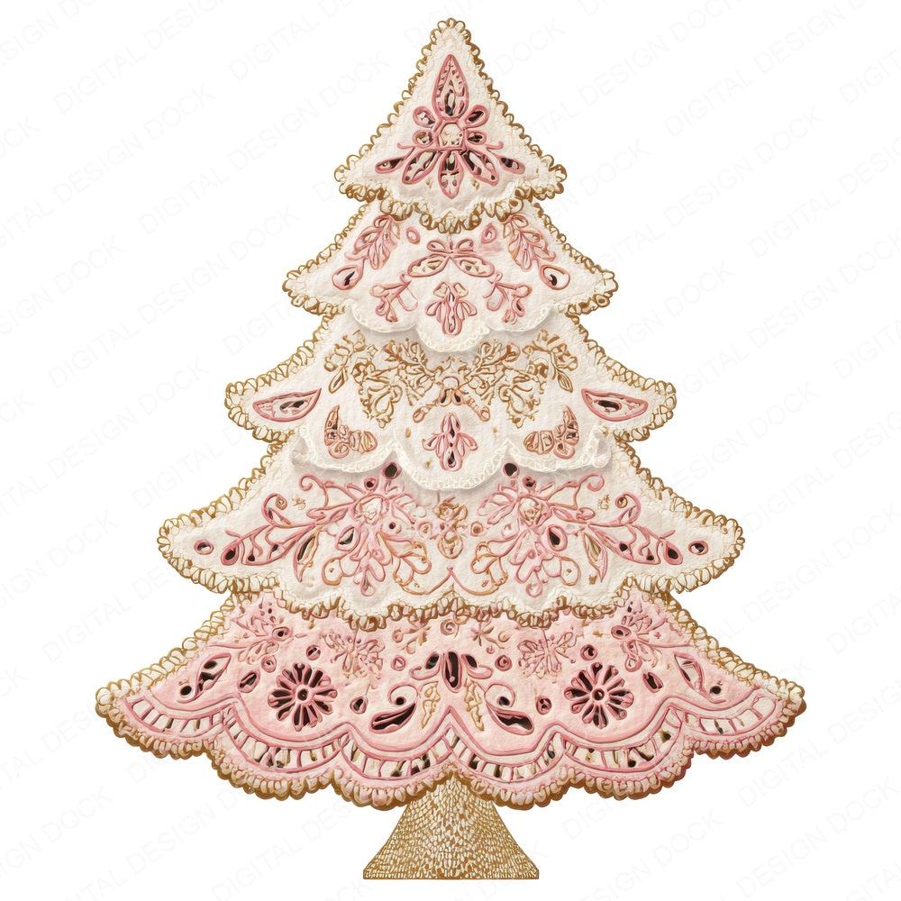 Lace Fabric Christmas Tree fussy cut sheet in A4 format showing all 12 designs on one printable page