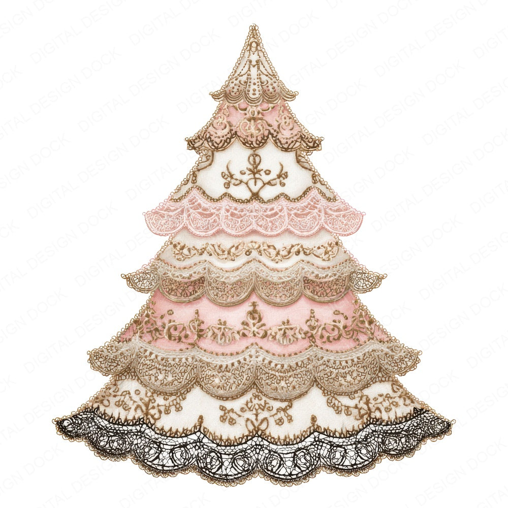 Lace Fabric Christmas Tree fussy cut sheet in US Letter format showing all 12 designs on one printable page