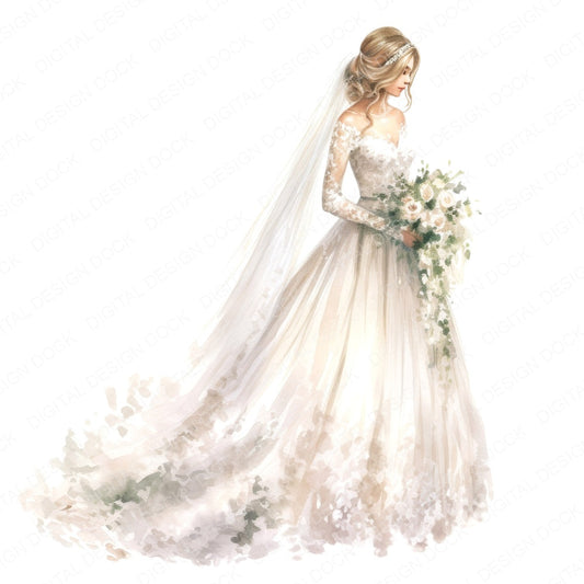 Lace Wedding Dress Bride fussy cut sheet in A4 format showing all 12 designs on one printable page