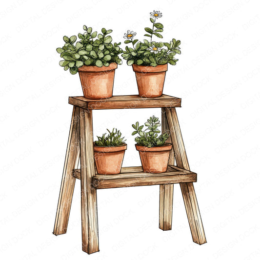 Ladder with Flower Pots fussy cut sheet in A4 format showing all 12 designs on one printable page
