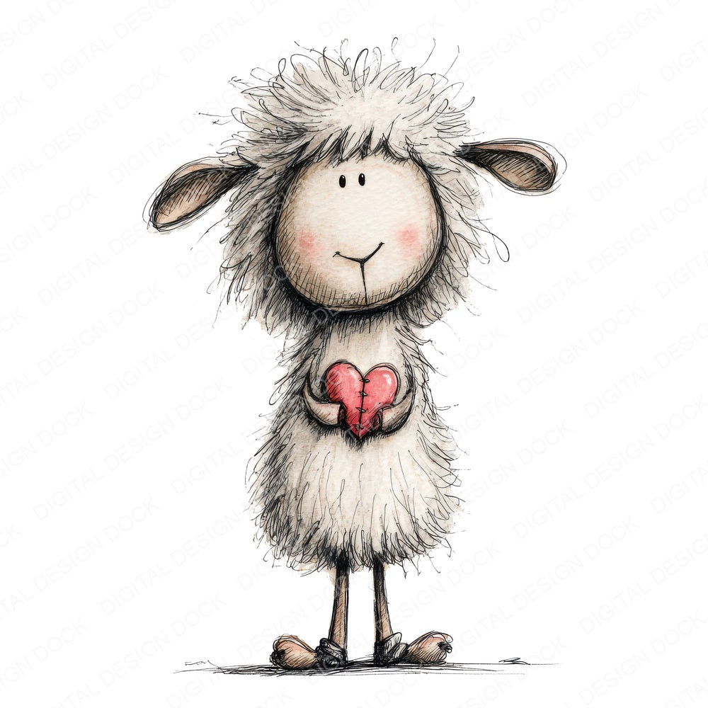Lamb Love Heart fussy cut sheet in A4 format showing all 12 designs on one printable page