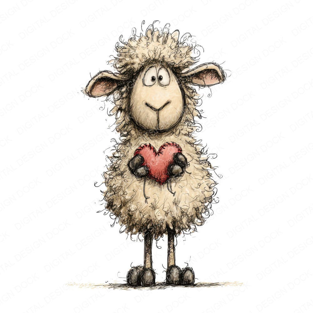 Lamb Love Heart fussy cut sheet in US Letter format showing all 12 designs on one printable page