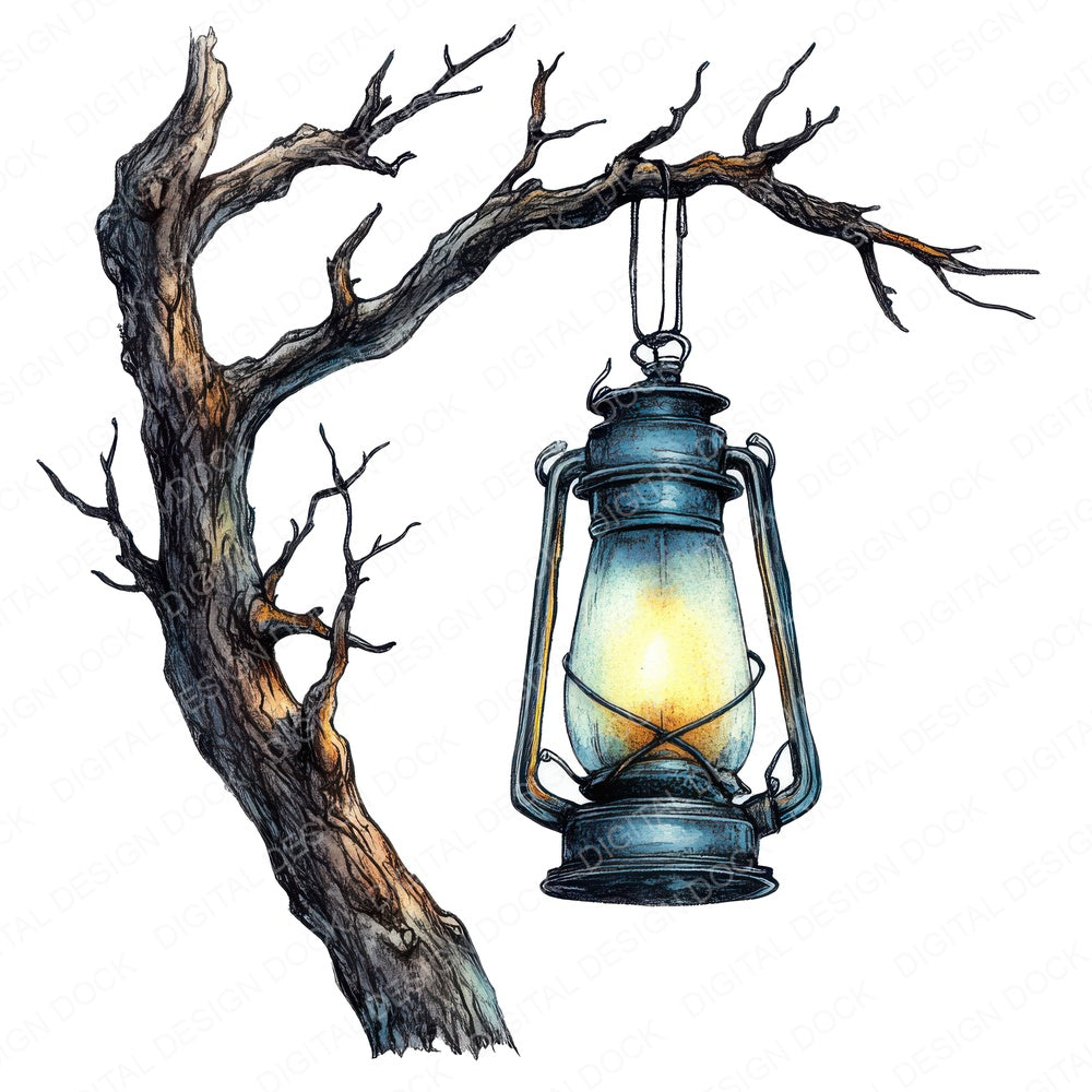 Lantern Hanging from Branch fussy cut sheet in A4 format showing all 12 designs on one printable page