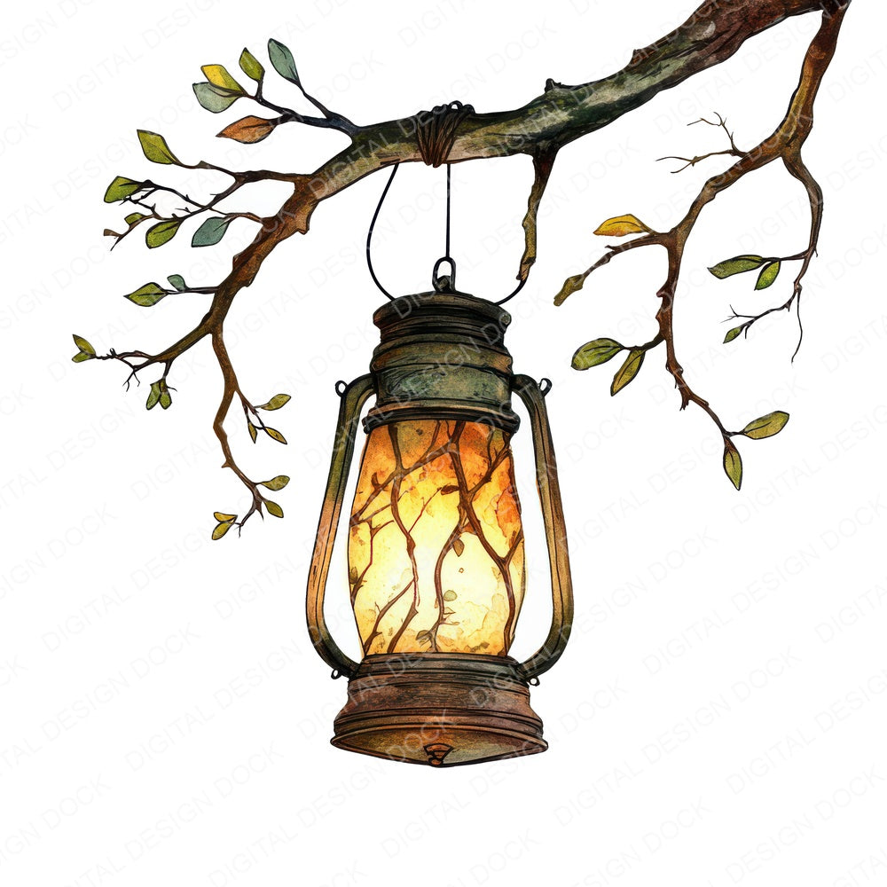 Lantern Hanging from Branch fussy cut sheet in US Letter format showing all 12 designs on one printable page