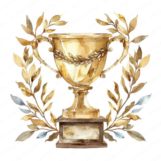 Laurel Wreath Gold Trophy fussy cut sheet in A4 format showing all 12 designs on one printable page