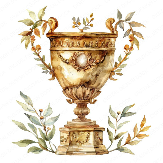 Laurel Wreath Gold Trophy Clipart Set (DDD005949)
