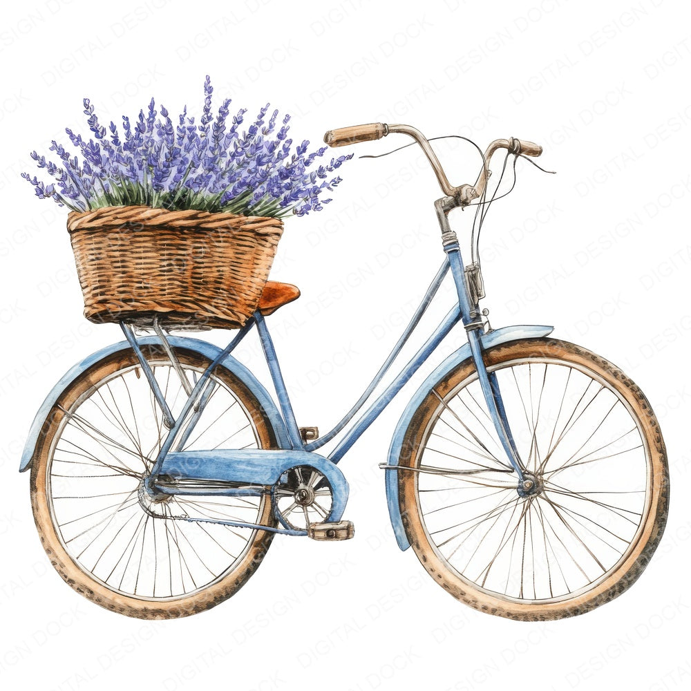Lavender Basket Bicycle fussy cut sheet in A4 format showing all 12 designs on one printable page