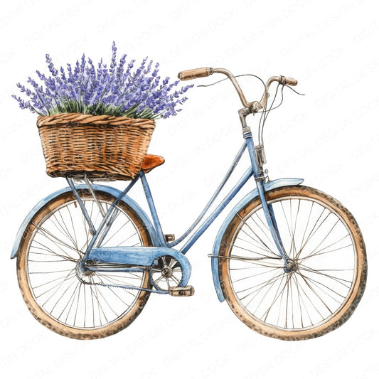 Lavender Basket Bicycle fussy cut sheet in A4 format showing all 12 designs on one printable page