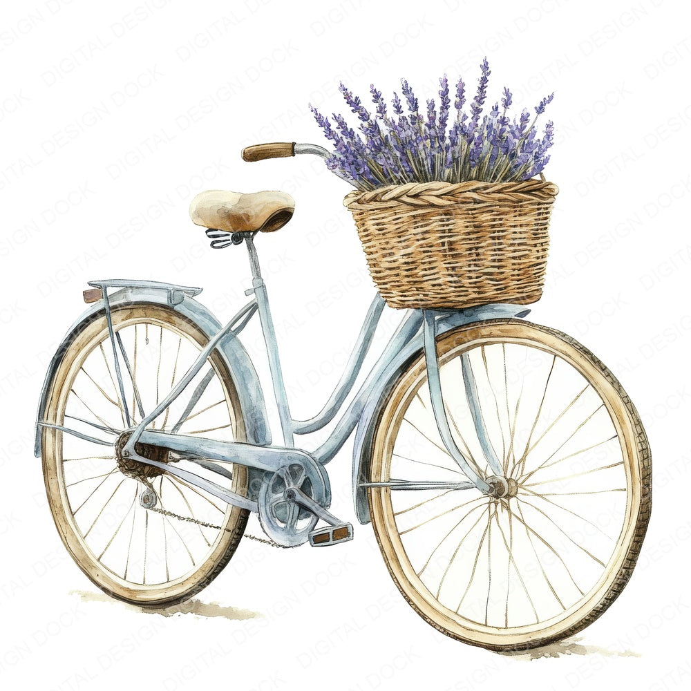 Lavender Basket Bicycle fussy cut sheet in US Letter format showing all 12 designs on one printable page
