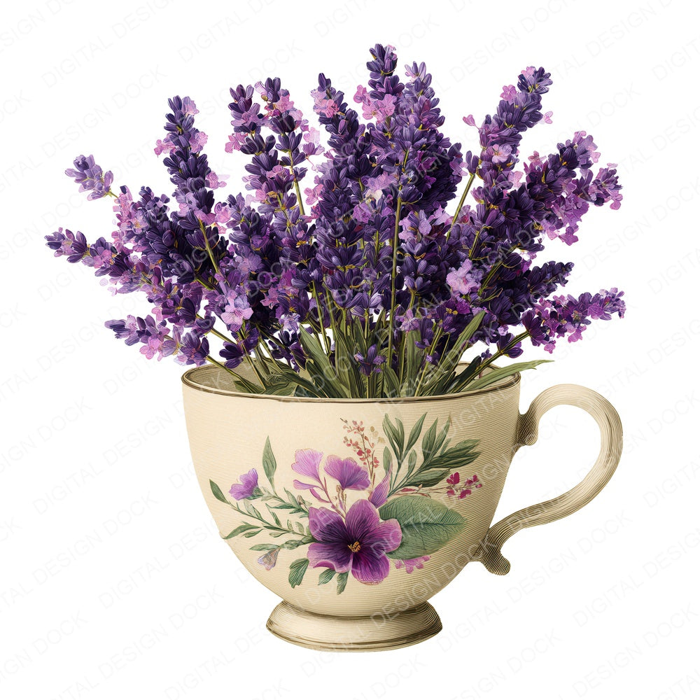 Lavender Teacup fussy cut sheet in A4 format showing all 12 designs on one printable page
