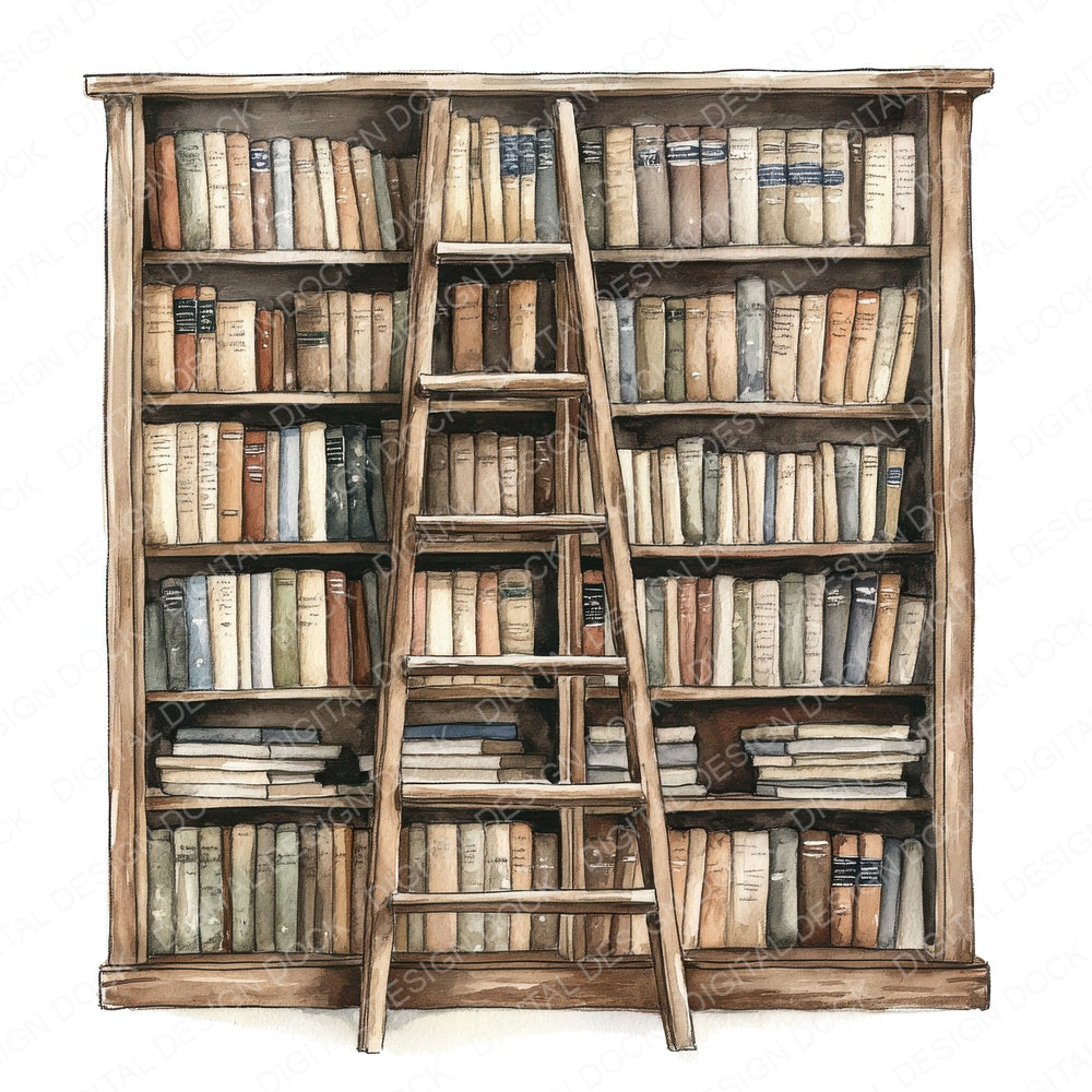 Library Bookshelf fussy cut sheet in A4 format showing all 12 designs on one printable page