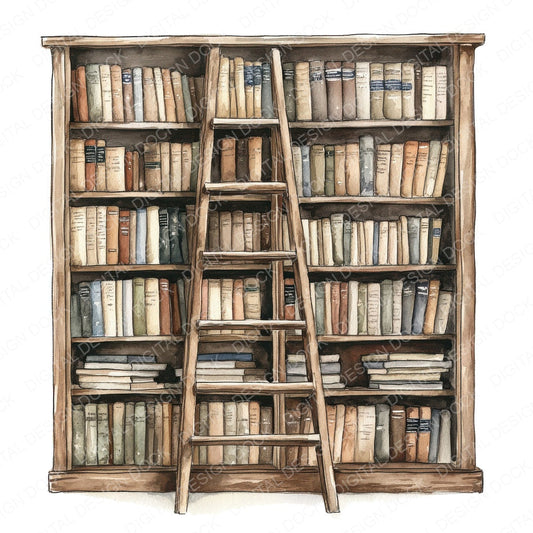 Library Bookshelf fussy cut sheet in A4 format showing all 12 designs on one printable page