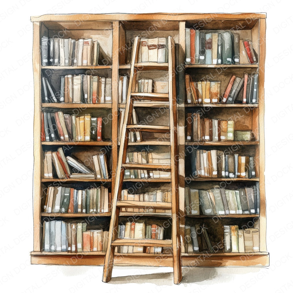 Library Bookshelf fussy cut sheet in US Letter format showing all 12 designs on one printable page