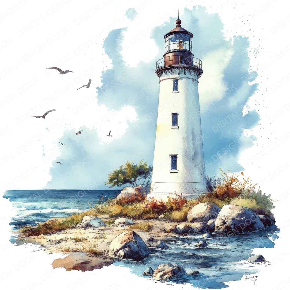 Lighthouse Beautiful Day fussy cut sheet in A4 format showing all 12 designs on one printable page