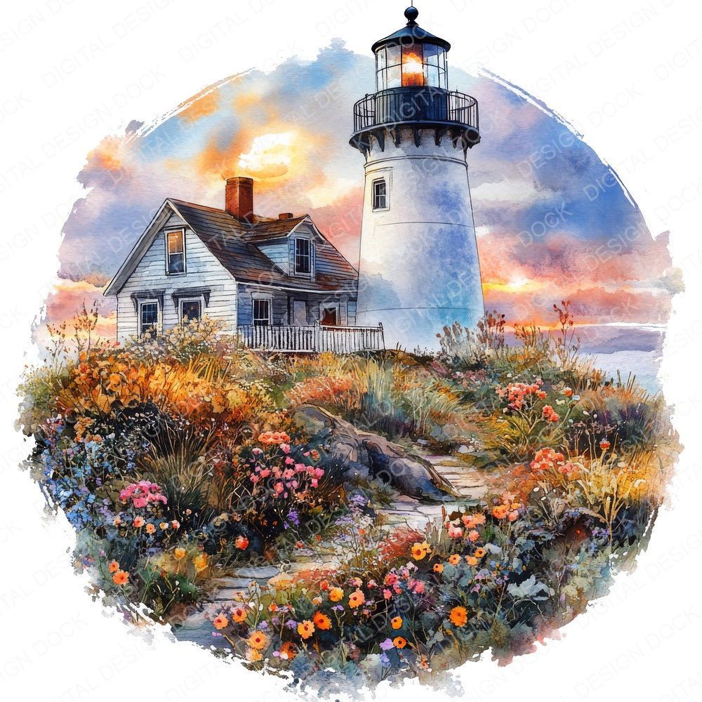 Lighthouse Floral Design fussy cut sheet in A4 format showing all 12 designs on one printable page