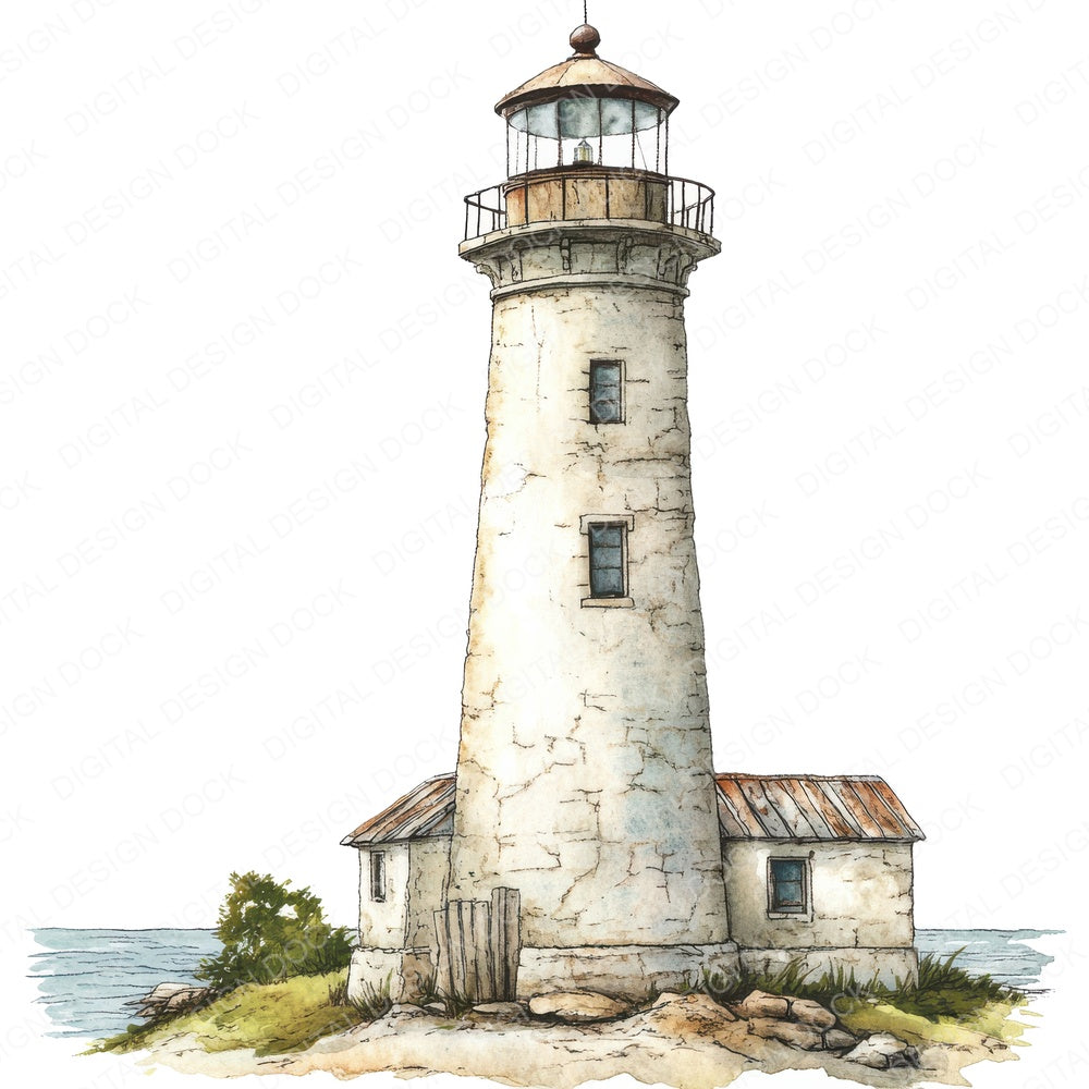 Lighthouse Scene Vintage fussy cut sheet in A4 format showing all 12 designs on one printable page