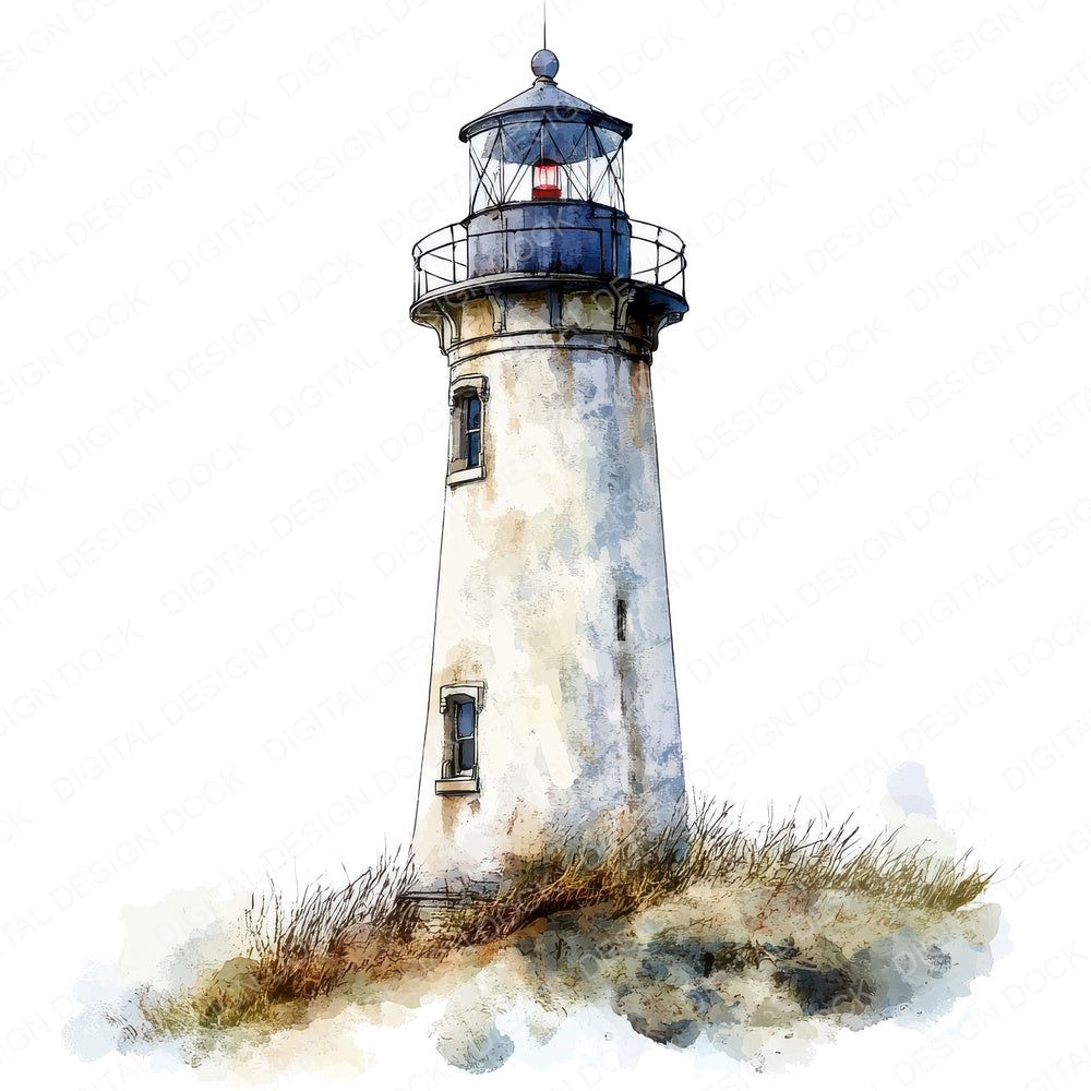 Lighthouse Scene Vintage fussy cut sheet in US Letter format showing all 12 designs on one printable page