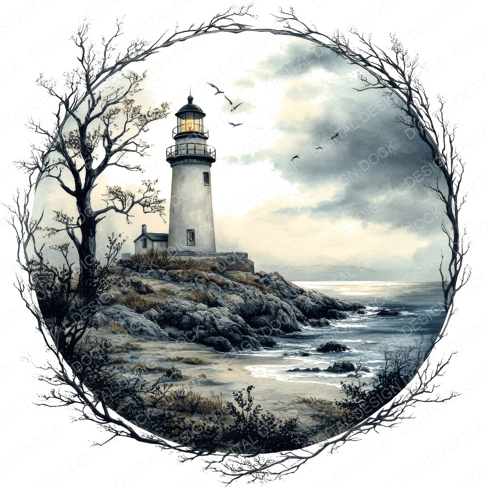 Lighthouse Tree Branches fussy cut sheet in A4 format showing all 12 designs on one printable page