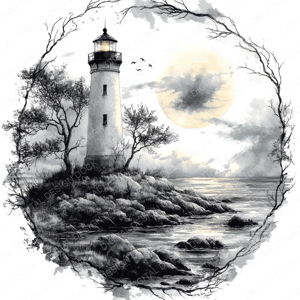 Lighthouse Tree Branches fussy cut sheet in US Letter format showing all 12 designs on one printable page