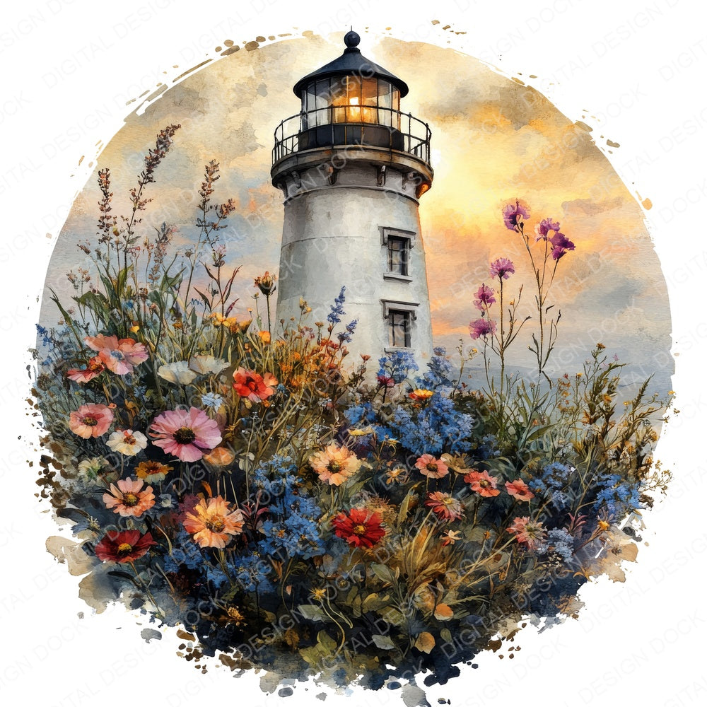 Lighthouse Wildflower Design fussy cut sheet in A4 format showing all 12 designs on one printable page