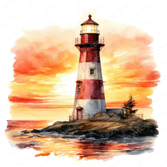 Lighthouse at Sunset fussy cut sheet in A4 format showing all 12 designs on one printable page