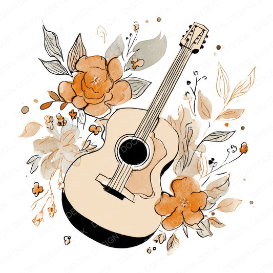 Line Art Guitar Floral fussy cut sheet in A4 format showing all 12 designs on one printable page