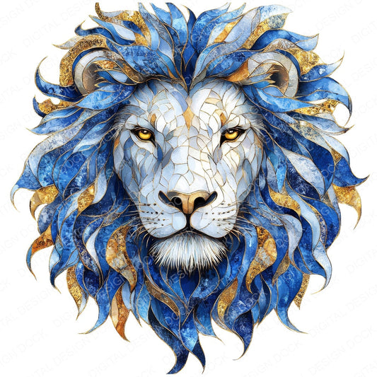 Lion Head Baroque Blue and Gold fussy cut sheet in A4 format showing all 12 designs on one printable page