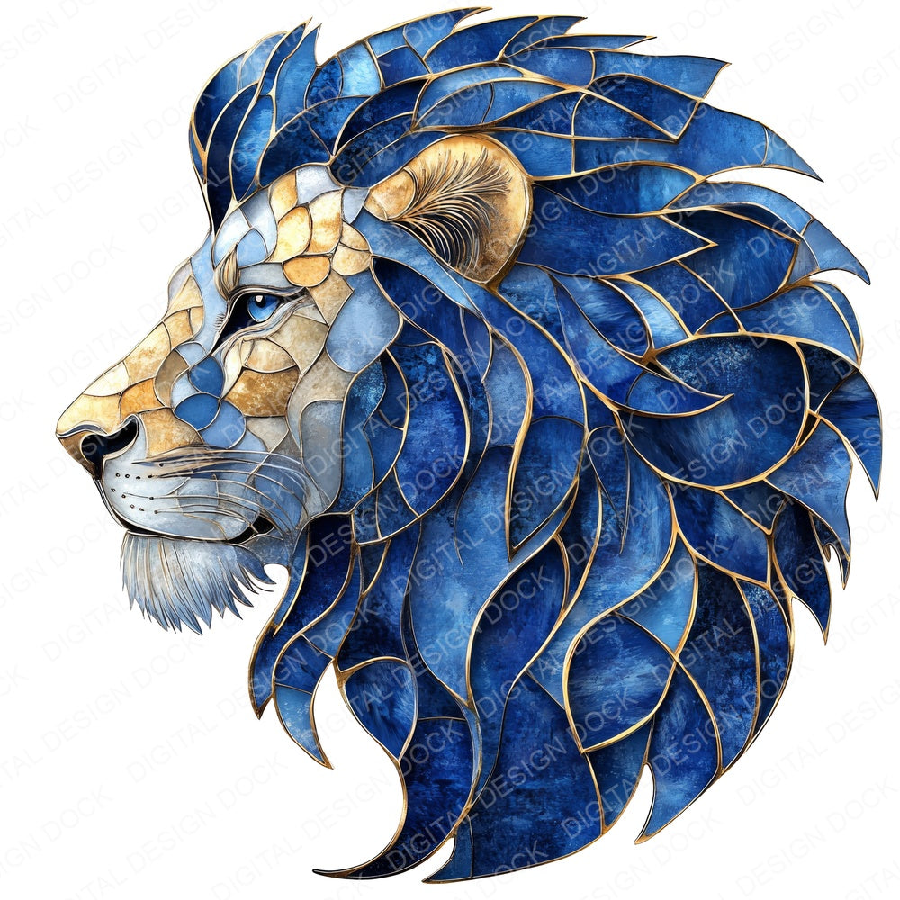 Lion Head Baroque Blue and Gold fussy cut sheet in US Letter format showing all 12 designs on one printable page