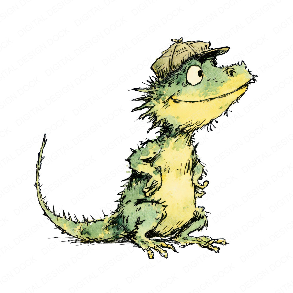 Lizard Character Illustration fussy cut sheet in A4 format showing all 12 designs on one printable page