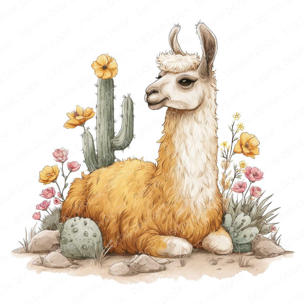Llama with Cactus Flowers fussy cut sheet in A4 format showing all 12 designs on one printable page
