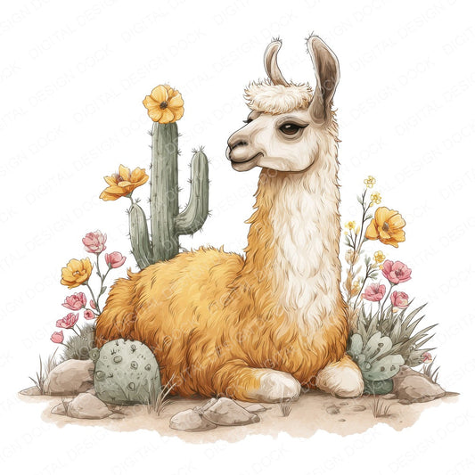 Llama with Cactus Flowers fussy cut sheet in A4 format showing all 12 designs on one printable page