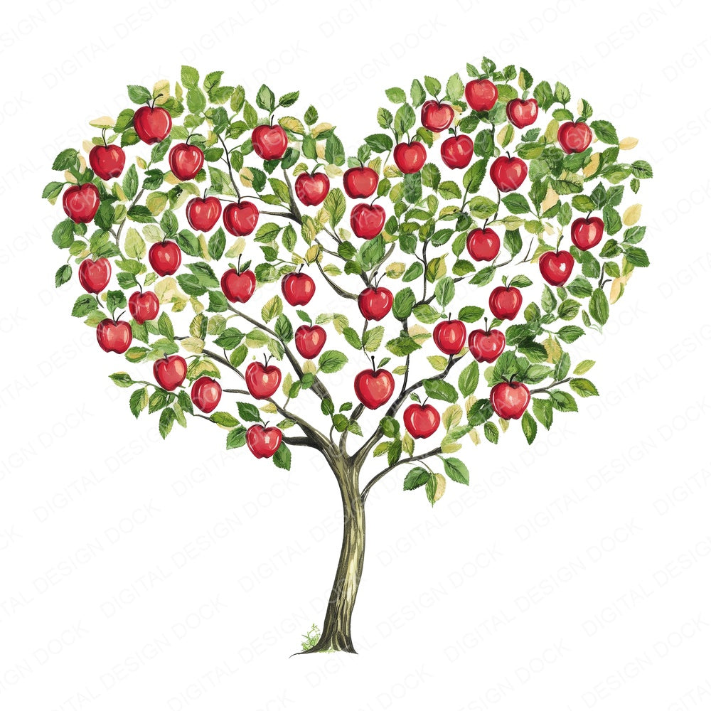Love Heart Apple Tree fussy cut sheet in A4 format showing all 12 designs on one printable page
