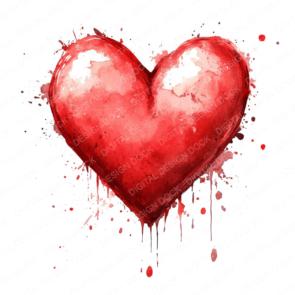 Love Heart Watercolour Splash fussy cut sheet in A4 format showing all 12 designs on one printable page