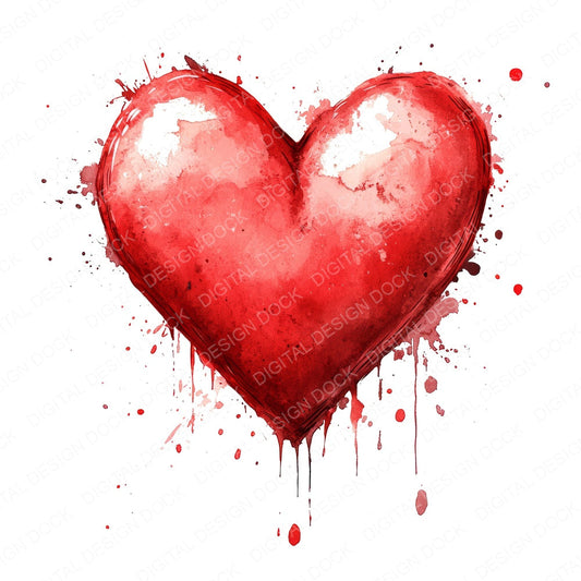 Love Heart Watercolour Splash fussy cut sheet in A4 format showing all 12 designs on one printable page