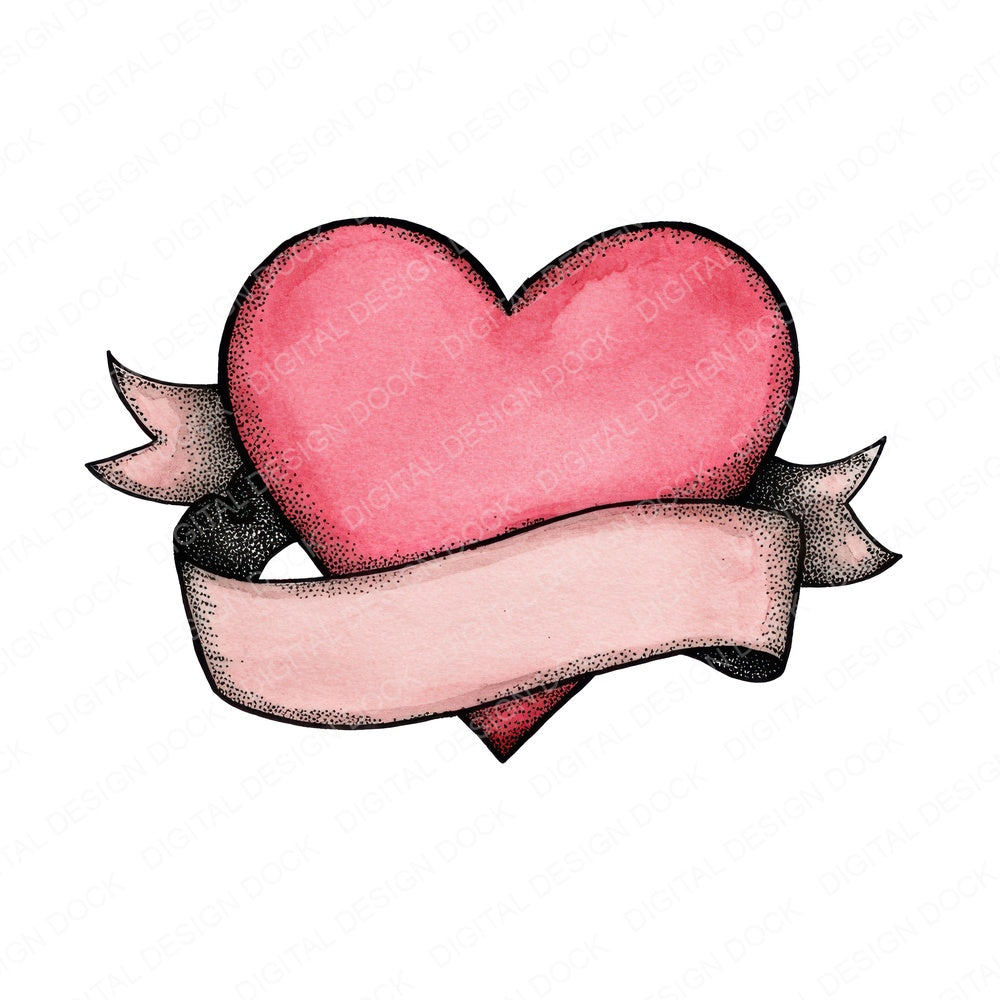 Love Heart with Blank Scroll Banner fussy cut sheet in US Letter format showing all 12 designs on one printable page