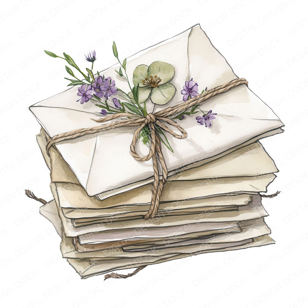 Love Letters with Pressed Flowers Clipart Set (DDD005990)