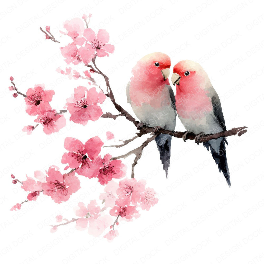 Lovebirds on Branch fussy cut sheet in A4 format showing all 12 designs on one printable page