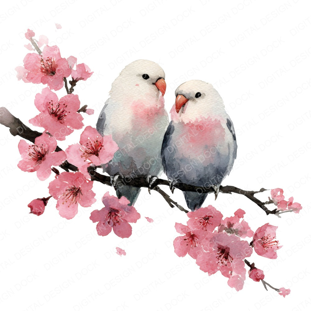 Lovebirds on Branch fussy cut sheet in US Letter format showing all 12 designs on one printable page