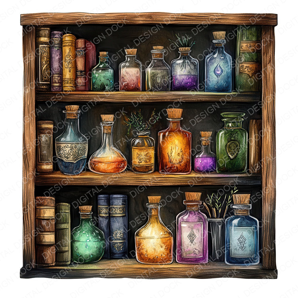 Magic Bookshelf fussy cut sheet in A4 format showing all 12 designs on one printable page