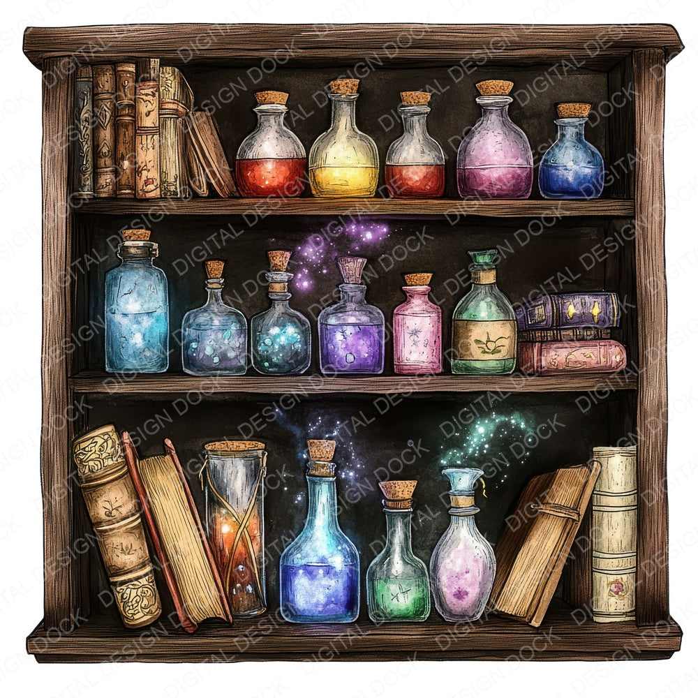 Magic Bookshelf fussy cut sheet in US Letter format showing all 12 designs on one printable page
