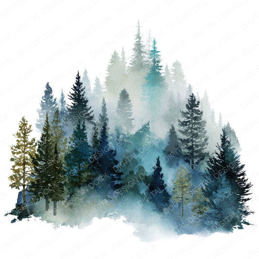 Magical Christmas Tree Forest fussy cut sheet in A4 format showing all 12 designs on one printable page