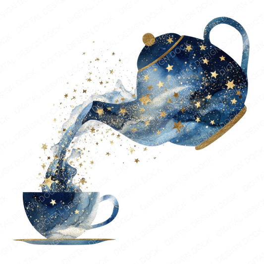 Magical Star Teapot fussy cut sheet in US Letter format showing all 12 designs on one printable page